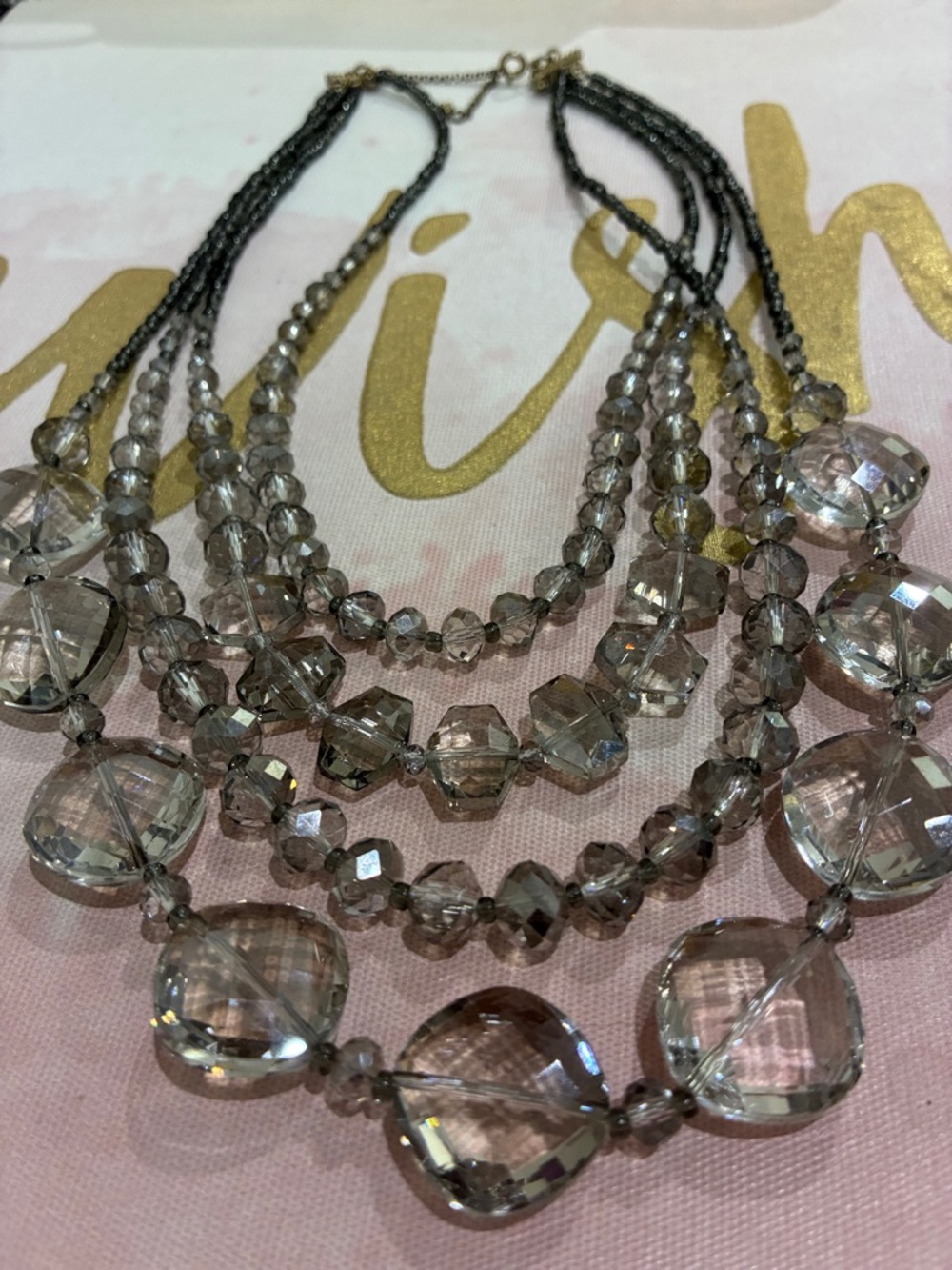 LOFT Multistrand Smoky Crystal Lead Beveled Statement Necklace